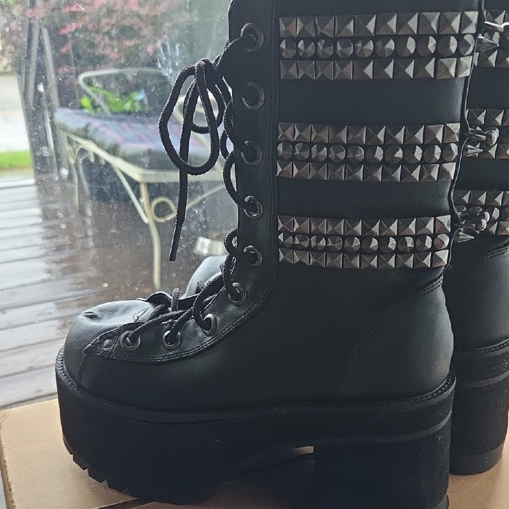 Demonia Thick Sole Pierced Boots Studded Goth Emo - Picture 4 of 16